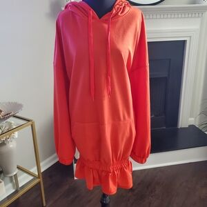 Orange Hooded Sweatshirt Dress